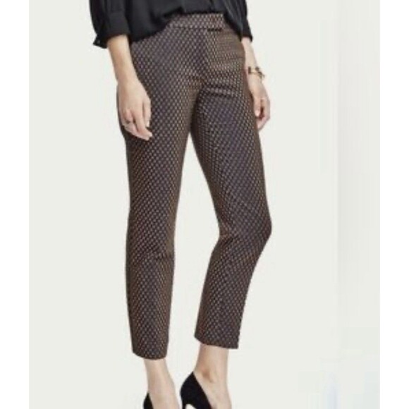 Ann Taylor Devin Fit Geo Jacquard Straight Ankle Pants Trousers Textured Sz 10 - Picture 1 of 7
